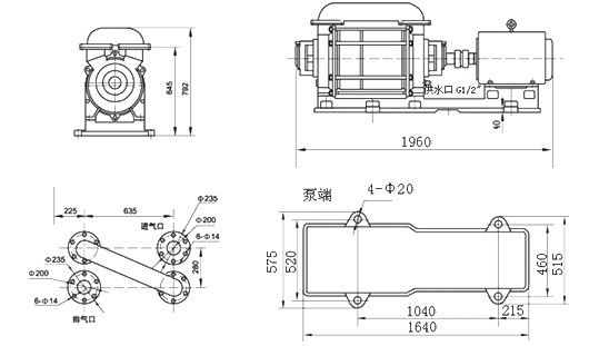 2SK-12兩級水環真空泵外形及安裝尺寸